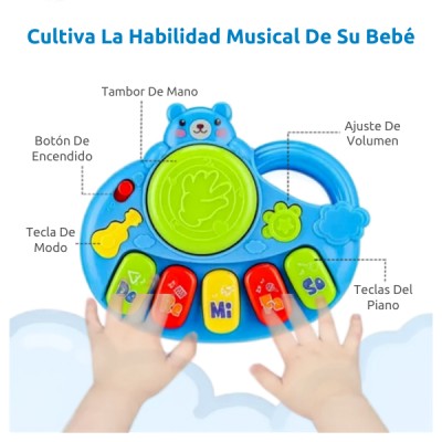 Juguete Musical 3 en 1 Piano Batería Bebé con Luz