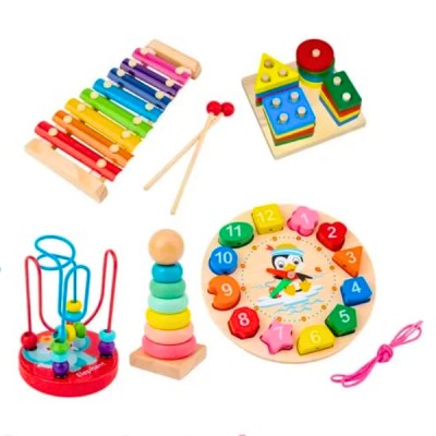 Set de 7 Juguetes de Madera Didácticos Montessori para Bebés y Niños (1-3 años)