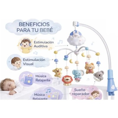 Móvil De Cuna Musical Bebé Peluches Control Remoto