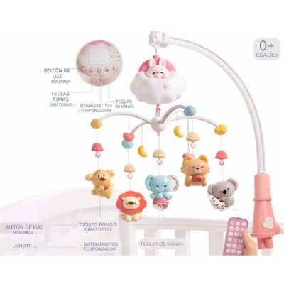 Móvil De Cuna Musical Bebé Peluches Control Remoto