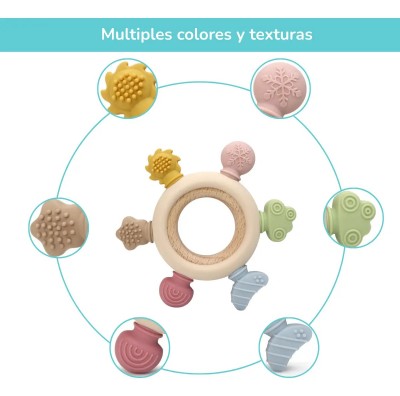 Mordedor De Silicona Y Madera Para Bebé Alivio Dentición