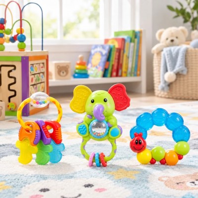 Set 3 Juguetes Sonajeros Y Mordedores Bebé Sensorial