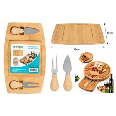 Tabla Quesos Madera Picar + Set Cuchillos Picoteo Aperitivos