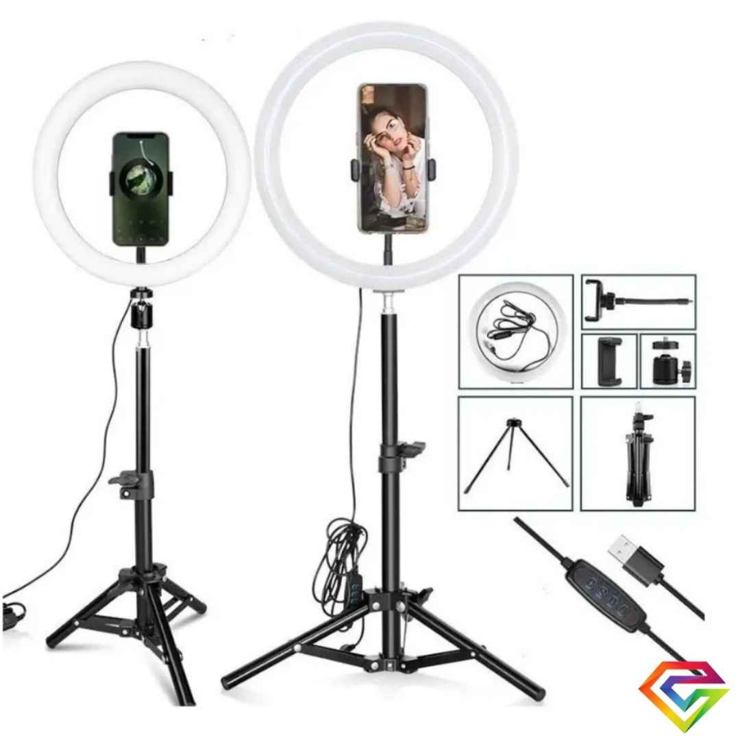 Aro de luz led tiktok anillo led 3 tonos usb con trípode 